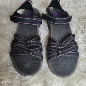Teva Black Strappy Outdoor Sandals with Subtle Purple Accents